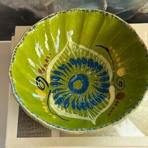 Vintage Mexican Terracotta 7.2" Glossy Finish Green Bowl